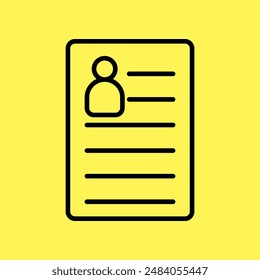 icono de archivo de reanudación simple, Vector de línea aislado sobre fondo amarillo. diseño moderno y de moda