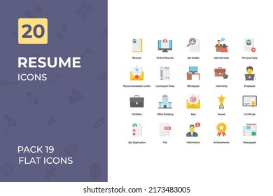 Resume Flat Icons Collection. Set contains such Icons as online resume, cv, job offer, and more.