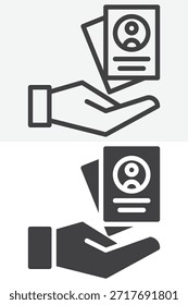 Retomar o formulário no conjunto de ícones de estilo diferente. Sinal e símbolo de linha, contorno e ícone de vetor sólido com traçado editável. Ícone Retomar para ícone de submissão, admissão e aplicação.