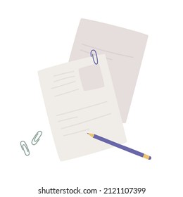 Resume form with photo and description. Blank pencil and paper clip. The best candidate for a productive business. Productive day and productive life concept. Vector illustration isolated.