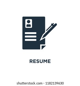 Resume icon. Black filled vector illustration. Resume symbol on white background. Can be used in web and mobile.