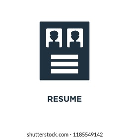 Resume icon. Black filled vector illustration. Resume symbol on white background. Can be used in web and mobile.