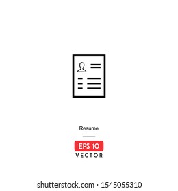 Resume Icon. Business Recruitment Isolated On White Background. With Line Style. Icon Of Business. EPS10 - Vector