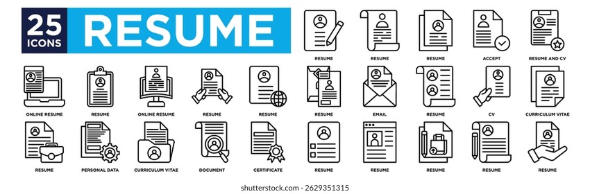  resume icon collection set. Containing design Resume ,Resume ,Resume ,Accept 