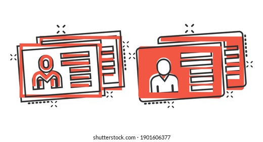 Resume icon in comic style. Contract document cartoon vector illustration on white isolated background. Paper notepad splash effect business concept.