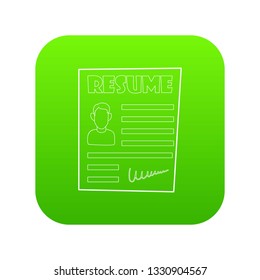 Resume icon green vector isolated on white background