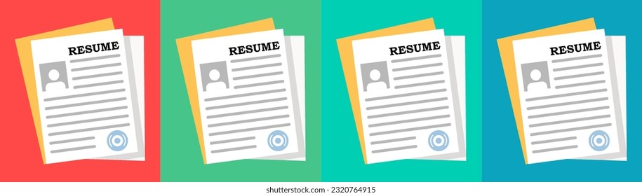 Resume icon set. Career summary, qualifications, skills and experience, employment history, educational background, accomplishments. Vector line icon for Business and Advertising