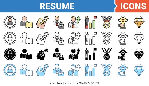 Resume icon set with multiple style collection.
