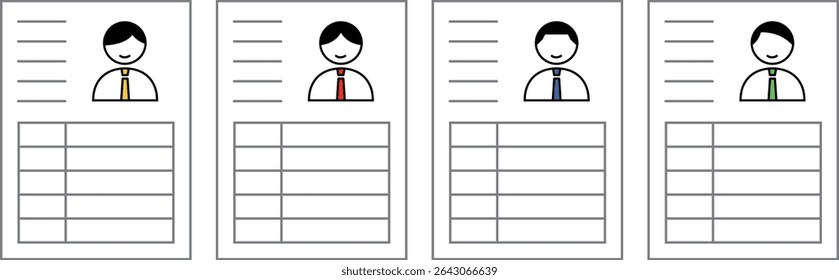 Resume icon set of people with various color schemes on their ties