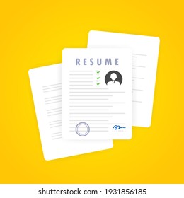 Resume icon set. Searching a job. Selecting staff. Searching professional staff. Analyzing personnel resume. Resume form. Concept of employment. Vector on isolated white background. EPS 10