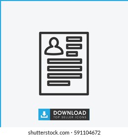 resume icon. Simple outline resume vector icon. On white background.