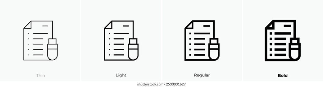 resume icon. Thin, Light Regular And Bold style design isolated on white background