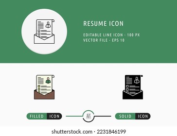 Resume Icon vector illustration. Applicant Paper Job Symbol on isolated background for Info graphic, web design, and presentation.