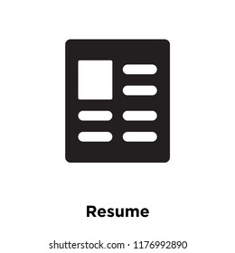 Resume icon vector isolated on white background, logo concept of Resume sign on transparent background, filled black symbol