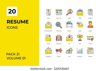Resume icons collection. Set vector line with elements for mobile concepts and web apps. Collection modern icons.