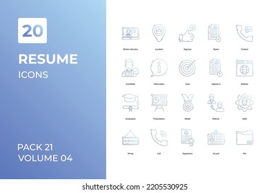 Resume icons collection. Set vector line with elements for mobile concepts and web apps. Collection modern icons.