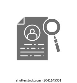 Resume, job search, employability, employee profile grey icon.