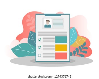 Resume. Job search and recruiting concept. HR management. Application form job seeker. Modern flat design concepts for web banners, web sites, printed materials, infographics. Creative vector