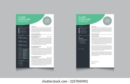 Resume Layout with and Cover Letter Layout Vector Design Template for Business Job Applications 