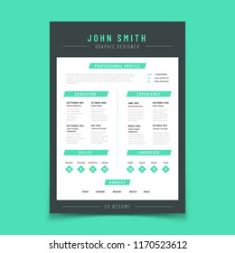 Resume letter. Personal cv sample with professional vitae and curriculum vector template. Resume form cv sample, education and skill, language and hobby illustration