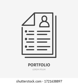 Resume Line Icon, Vector Pictogram Of Portfolio. Job Interview Form Illustration, Sign For Hr Business.