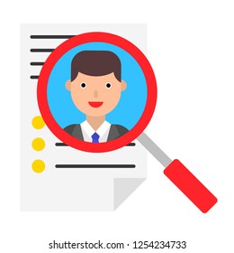 Resume and magnifying glass vector illustration, flat design icon