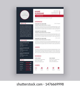 Resume Minimalist CV / Resume template - Red background and design elements