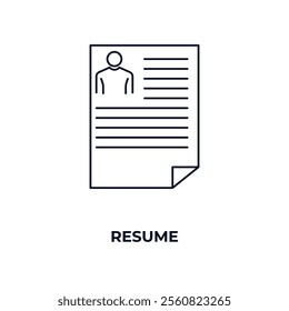 resume outline icon. Linear vector from human resources concept. Thin line resume icon isolated on white background