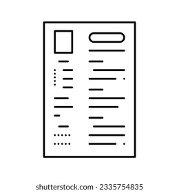 reanudar el vector de icono de línea de documento de papel. reanudar la firma del documento de papel. símbolo de contorno aislado ilustración negra