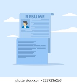 Resume paper with a photo of wild Pinocchio long nose entrepreneur. Lying on resume CV for hire, concept of fake education degree, dishonesty or integrity issue on work experience and career history.