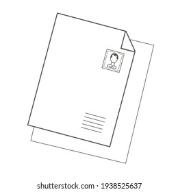 Resume with photo. Simple linear vector monochrome illustration isolated on white background.