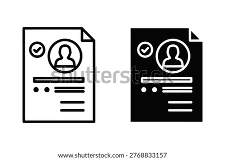 Resume and Profile Icons with Checkmark - Candidate Verification and Application