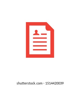 Resume Red Icon On White Background. Red Flat Style Vector Illustration.