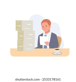 Resume Review and Candidate Evaluation by HR Manager in Office with Job Applications Pile