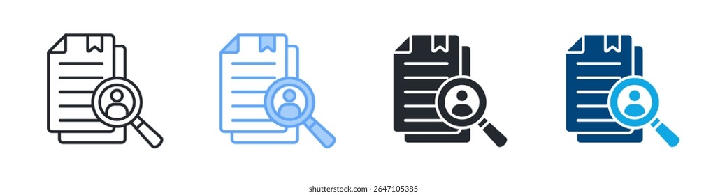 Resume Review Icon Set Multiple Style. Designed In Outline, Blue, Glyph, Dual Tone