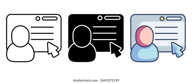 Resume screening icon represented by human avatar, dashboard, text Line, Filled, Color style.