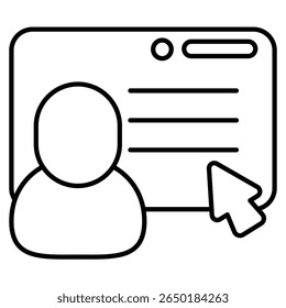 Resume screening icon represented by human avatar, dashboard, text Line style.