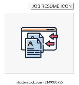 Resume Service Color Icon. Online Resume Creating Or Recruitment App. Personal Recruitment Information. Career Biography. Job Search, Employment, Career Growth Concept. Isolated Vector Illustration