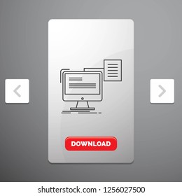 resume, storage, print, cv, document Line Icon in Carousal Pagination Slider Design and Red Download Button