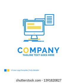 resume, storage, print, cv, document Blue Yellow Business Logo template. Creative Design Template Place for Tagline.