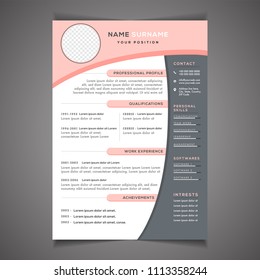 Resume template can be use as letterhead or cover letter. Professional CV design with placeholder.