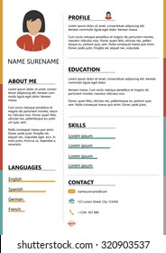 Resume template concept, flat minimalist cv