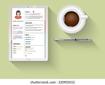 Resume template concept, flat minimalist cv