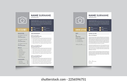 Resume Template, Cv Cover Letter Layout and  Page Set Jobs Resumes