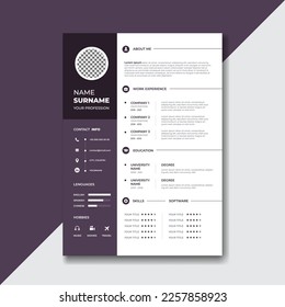 Resume Template CV with Photo. Professional Resume CV Template Design