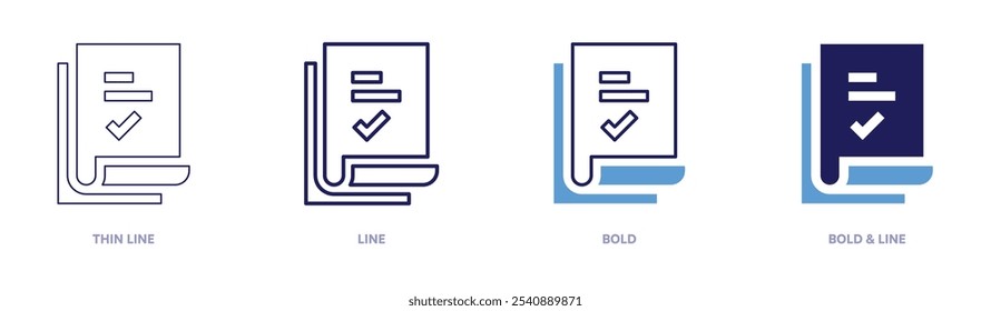Resume template icon in 4 different styles. Thin Line, Line, Bold, and Bold Line. Duotone style. Editable stroke.