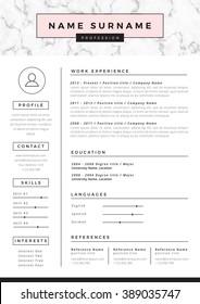 Resume template with marble texture