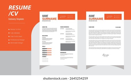 Resume template Minimalist resume and cover letter layout design. Professional resume cv template. Vector illustration