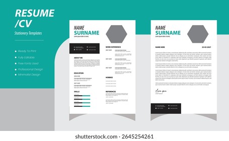 Resume template Minimalist resume and cover letter layout design. Professional resume cv template. Vector illustration