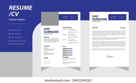 Resume template Minimalist resume and cover letter layout design. Professional resume cv template. Vector illustration